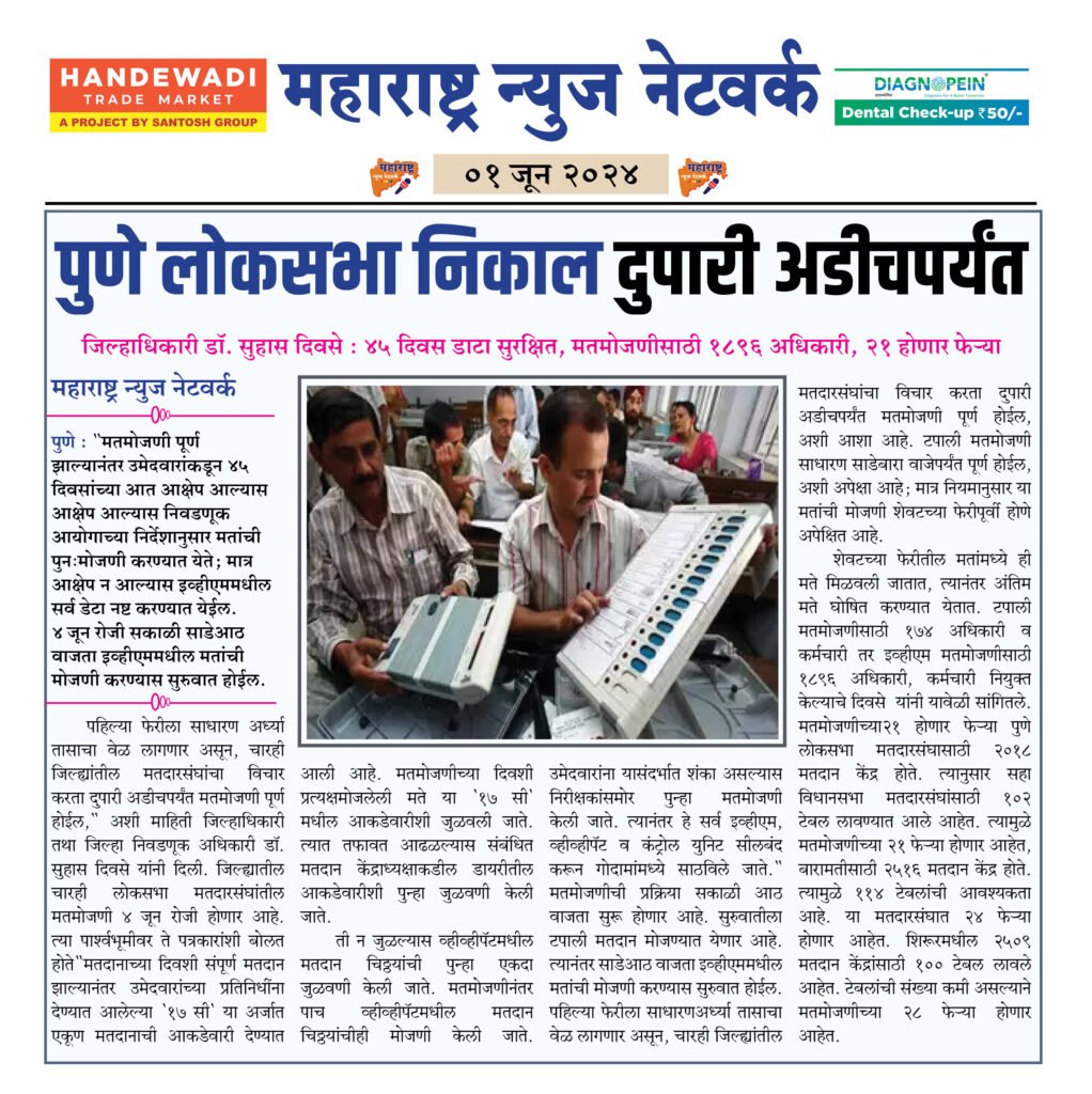 पुणे लोकसभा निकाल दुपारी अडीचपर्यंत 2 1 6 24 3 1